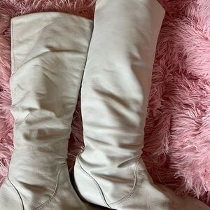 Elegant White Leather Knee-High Boots